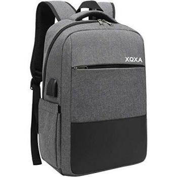 XQXA Mochila Unisex Impermeable para Ordenador Portátil de hasta 15.6 Pulgadas, con Puerto USB, Conector para Auriculares y Bolsillo Antirrobo. para los Estudios, Viajes o Trabajo - Gris