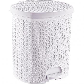 Cubo de Basura Rattán con Tapa Keeeper - 21L - Blanco Nórdico, papelera polivalente, diseño rattán, tamaño 33,5x34,5x39,2 cm