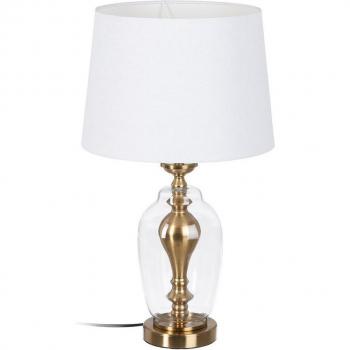 Lámpara de mesa Alexandra House en metal dorado con pantalla de lino, ideal para iluminar tu hogar con estilo.