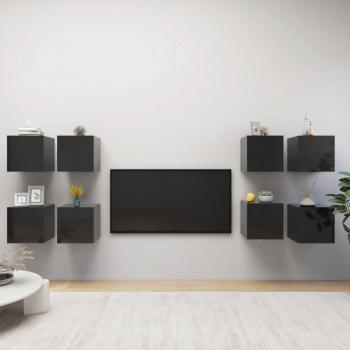 Mueble de pared para TV vidaXL 8 uds negro con brillo 30,5x30x30 cm