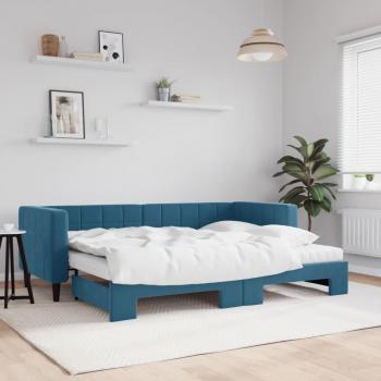 Sofá cama nido extraíble con colchón de terciopelo azul 80x200 cm