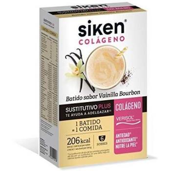 Siken Colágeno - Batido Sustitutivo Plus con Colágeno para el Control de Peso, Sabor Vainilla Bourbon - Estuche con 6 Sobres de 50 g
