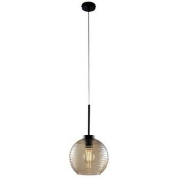 Lámpara de suspensión moderna Ankara 1 luz hierro negro con difusor de vidrio soplado ámbar y cable eléctrico regulable