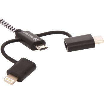 Sandberg 441-01 - Cable Adaptador 3 en 1 con Lightning, MicroUSB y USB-C de 1 m