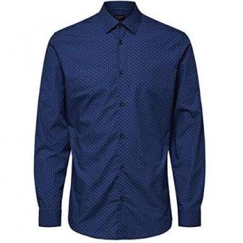 SELECTED HOMME Slhslimpen-Circle Shirt LS B Noos Camisa, Azul