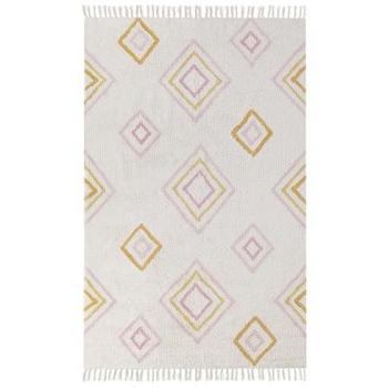 Alfombra rectangular moderna de algodón con patrón geométrico multicolor en color blanco crema 140 x 200 cm Lashe