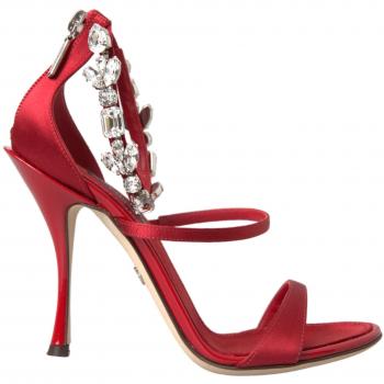 Red Keira Satin Crystals Sandals Heels Shoes - EU35/US4.5, Dolce & Gabbana Crystal Ankle Strap Red Sandals, Red female, Sizes: 2 UK, Dolce & Gabbana High Heel Sand