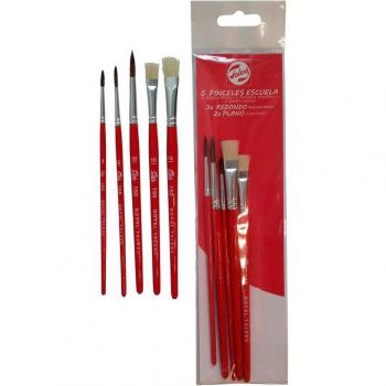 Set de 5 Pinceles Talens Serie 150 con Mango Corto, Ideal para Uso Infantil y Escolar - Estuche Rojo