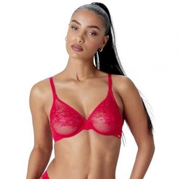 Gossard Women's 13001 Glossies Lace Sheer Moulded Bra in Chilli Red, Size 34C