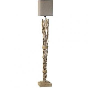 Lámpara de pie Marica con pantalla de tela y elemento de madera, estilo moderno/natural, altura 175 cm