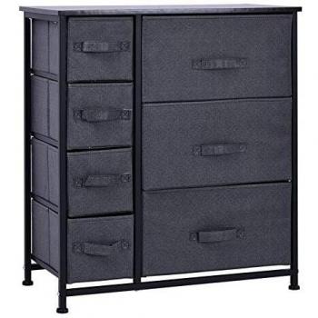 Cómoda moderna de almacenamiento 7 cajones, estructura de metal y MDF, 64x30x71 cm, color negro