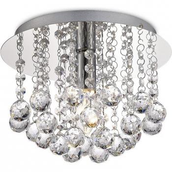Plafón de diseño Acton Cromo Pulido 1 bombilla 18cm, Techo a ras de techo, 1 luz E14, diámetro 250 mm, forma redonda, acabado cromo pulido, esfera de cristal