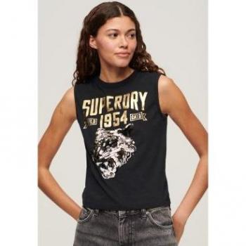 Superdry Women's Fitted Sleeveless T-shirt with Embellishments, Jet Black, Size S