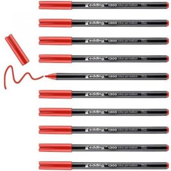 edding 1300-002 - Rotulador con punta de fibra, 10 unidades, color rojo