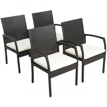 4-Piece Patio Wicker Dining Armchair Set with Soft Zippered Cushion