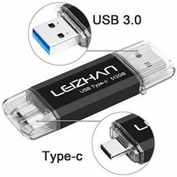 LEIZHAN Memorias USB 512GB Tipo C USB 3.0 Pendrive de Metal para Tipo-C Android Dispositivos/PC/Mac-Negro