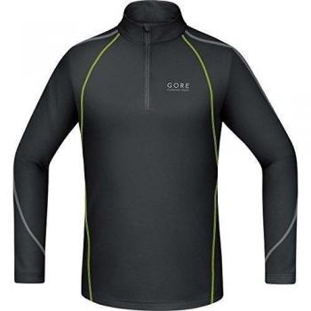 Gore Running Wear Essential Zip - Camiseta de manga larga para hombre, color negro / amarillo, talla L