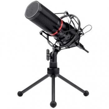 Redragon Blazar GM300 Micrófono de Condensador USB para Streaming, Cardioide 16mm, Anillo Indicador LED Rojo, Trípode Articulado, Cable de 1.70m