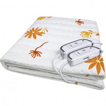 Medisana HU-660 - Calienta camas eléctrico, para cama de matrimonio, color blanco estampado naranja