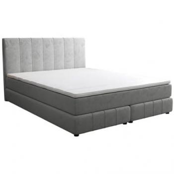 Conjunto completo boxspring 160 x 200 cm con cabecero, somier, colchón y sobrecolchón de terciopelo gris claro - HIDA de YSMÉE