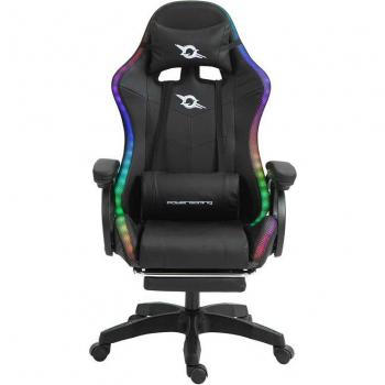 Silla Gaming PowerGaming LED RGB con 7 Puntos de Masaje y Reposapiés Negra