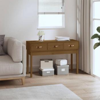 Mesa consola de madera maciza de pino 114x40x75 cm en color natural, blanco y gris; mesa de sofá, mesa de entrada para salón, consola de entrada, mueble recibidor y mesita auxiliar