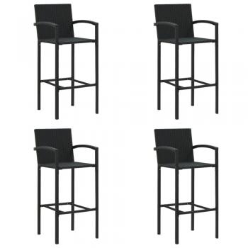 vidaXL Bar Stools Set of 4 - Black Poly Rattan