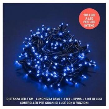 Cadena de Luces LED Natalia 100 Luciérnagas Azules con Controlador Interno de 8 Funciones
