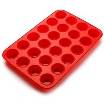 SveBake Mini molde para muffins, 24 moldes de silicona con revestimiento antiadherente para magdalenas, cupcakes, brownies, pasteles, pudin, 34 x 23 x 2,5 cm, diámetro de 4,5 cm, color rojo