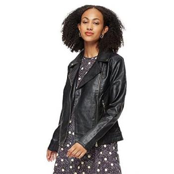Tall Women's Faux Leather Biker Jacket - Black - Size 8