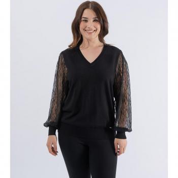 Jersey de mujer con escote de pico y mangas transparentes October