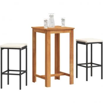 3-Piece Black Acacia Wood and Poly Rattan Garden Bar Set