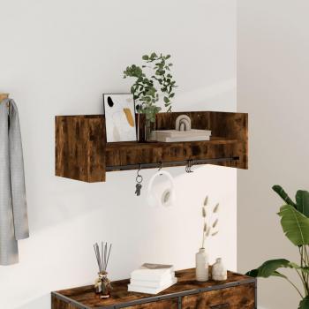 Estantería de pared de madera multicapa en roble ahumado, dimensiones 100x35x30,5 cm