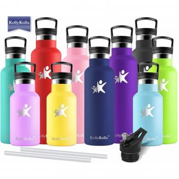 KollyKolla Botella de Agua Acero Inoxidable, Termo Sin BPA Ecológica Reutilizables, Botellas Termica con Pajita y Filtro, Water Bottle para Niños Deporte, Oficina, Yoga,
