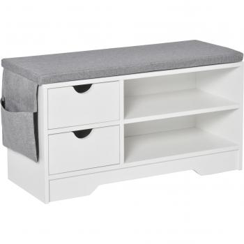 Banco Zapatero con Asiento y Almacenamiento 4 Pares de Zapatos Blanco y Gris
