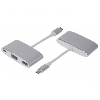 Adaptador USB-C LMP 15093 Silver/White con Conexión VGA, Puertos USB 3.0 y Función de Carga