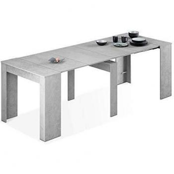 Mesa de Comedor, Consola, Mesa Extensible, Mesa para Salon recibidor o Cocina, Acabado en Gris Cemento, Medidas: 50-235 cm