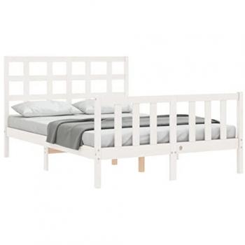 Estructura Cama de Matrimonio con Cabecero Blanco en Madera Maciza
