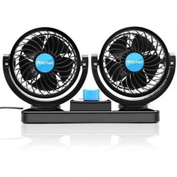 Ventilador para automóvil eléctrico, cabezal giratorio doble de 360 °, 2 velocidades, 12 VCC - ventilación eficiente, tablero de instrumentos del vehículo para vehículos tipo SUV RV