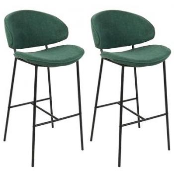 Conjunto de 2 sillas de bar modernas tapizadas en tela verde oscuro con respaldo curvo y patas negras Kiana