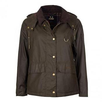 Barbour Women's Lightweight Olive Green Waxed Cotton Hooded Jacket Size M