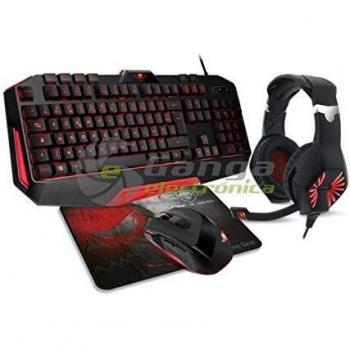 Pack SPIRIT of Gamer SOG-4IN1-ES Auriculares Pro-H3 Red Teclado Gaming Pro-K3 RATÓN Pro-M3 -Alfombrilla Skull Spirit