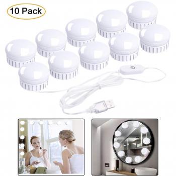 Luces de Espejo de Tocador - GLAMSVILL Luces LED de Espejo de Hollywood de Estilo con 10 Bombillas Regulables Luces Maquillaje LED Kit Para Tocador,Espejo,Baño,Regalo para Fiesta