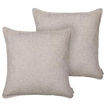 Conjunto de 2 cojines decorativos afelpados de tela beige Senecia 45 x 45 cm patrón liso