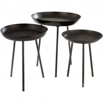 Mesa auxiliar redonda de metal gris oscuro mate - set de 3