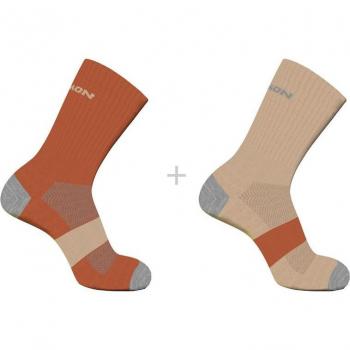 Calcetines de running Salomon Evasion Crew 2-Pack naranja beige - Talla 45-47, incluye dos pares, diseño cómodo para montaña y running
