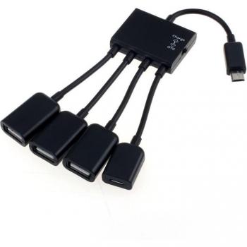 Cable de concentrador OTG Micro USB de 4 puertos, negro, para carga de smartphone y tabletas, compatible con todos los dispositivos