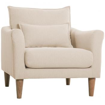 Sillón nórdico de tela beige y madera de caucho maciza KATE