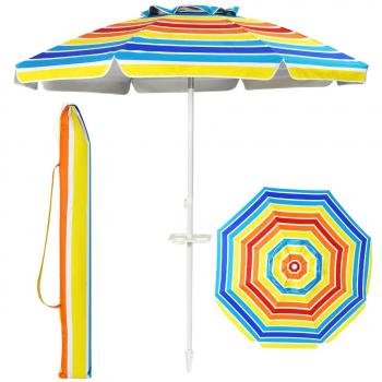 Rainbow 7.2-Foot Portable Beach Umbrella with Sand Anchor and Tilt Mechanism