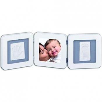 Baby Art 34120052 - Marco Triple para Fotografías con Kit de Huellas Mano y Pie, Diseño Elegante en Blanco y Negro
